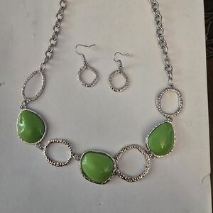 Green and Silver Necklace and Earring Set